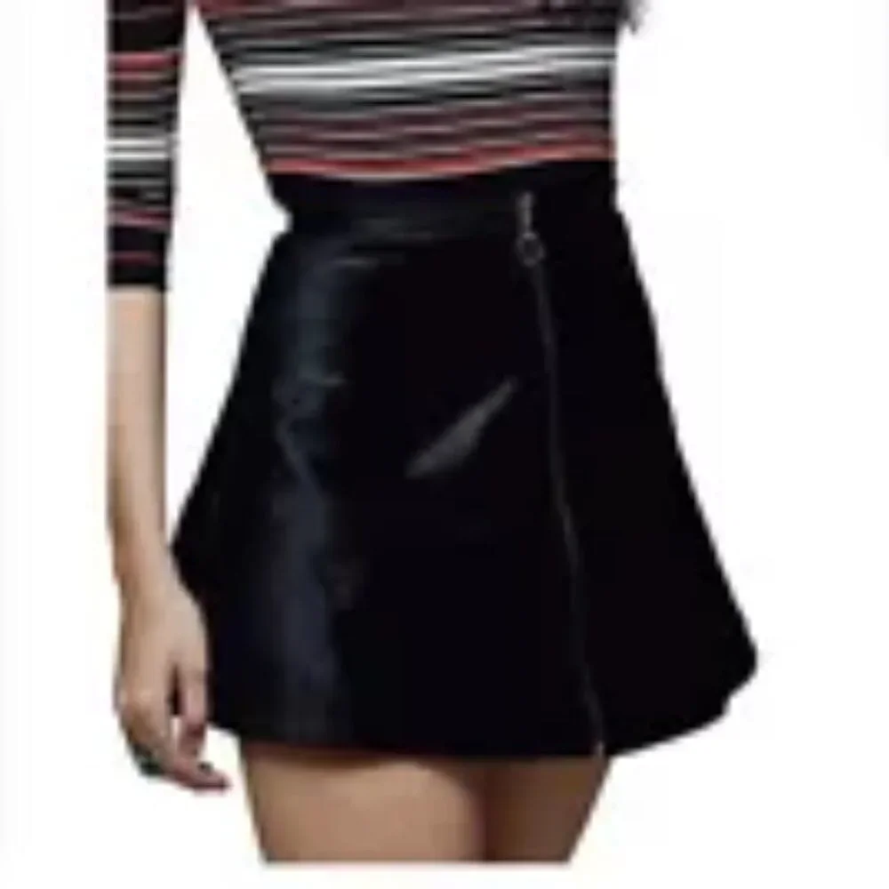Free People Black Funkytown Velvet Mini Front Zipper A-line Skater Skirt Size 4